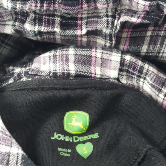 JOHN DEERE XXL-LOVE Black w/Pink Plaid Hoodie Sweatshirt (S) - Picture 7 of 12